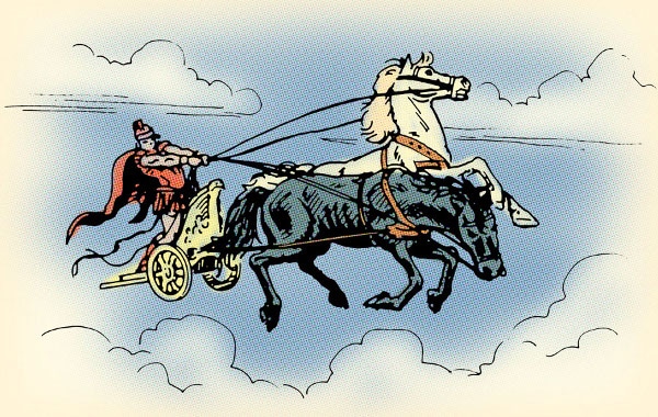 Illustration of phaedrus allegory of chariot black and white thumos horses.