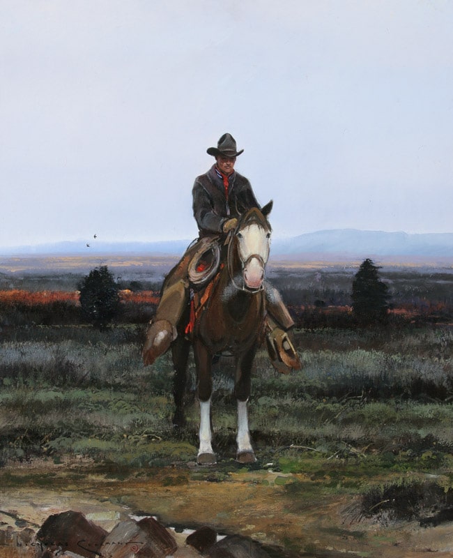 Nicholas Coleman in the shadow painting old west art.