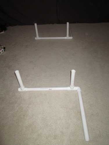 Step 2: Attach your T sections and 1 foot pipes on the left end as shown below. You are creating your parallel bars now. 