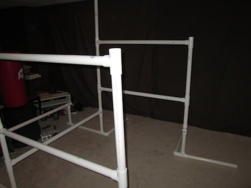 Step 14: Place your next cross beam (4 foot PVC pipe) into both ends of the open T sections.