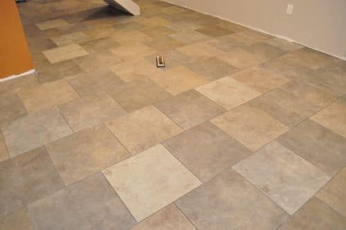 Tile floor with fresh DIY grout. 