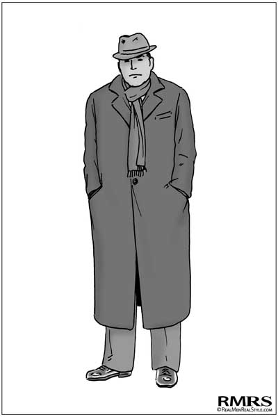 large overweight man in overcoat illustration 