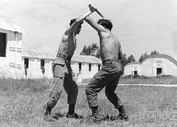 Vintage krav maga practice israeli soldiers fighting.