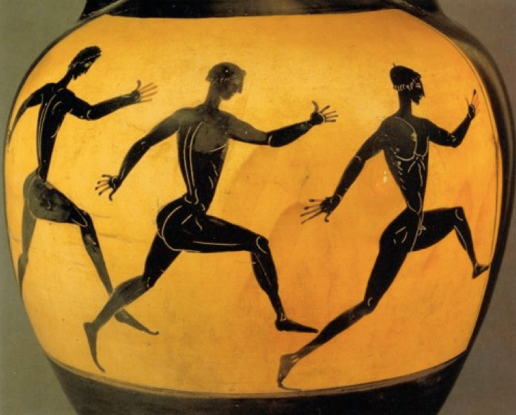 Ancient Greek pottery men running.