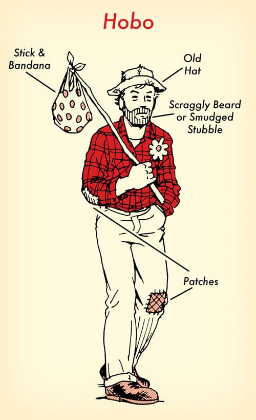 Hobo halloween costume red flannel shirt illustration.