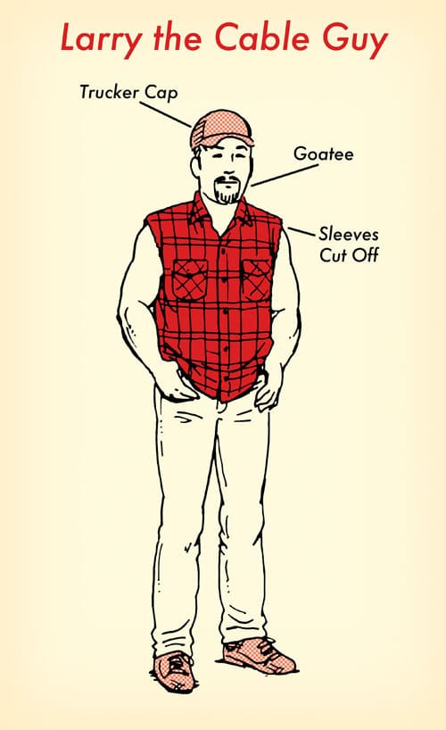 Larry the cable guy halloween costume red flannel shirt illustration.