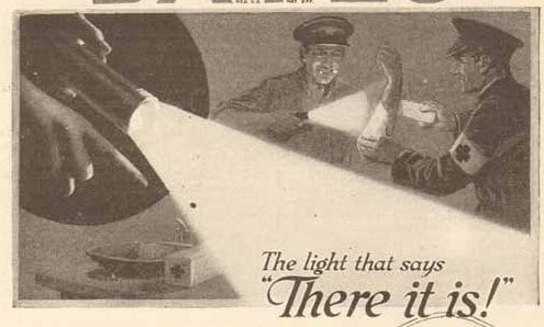 Vintage men burning flashlight.