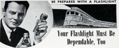 Vintage man holding flashlight in his hand.