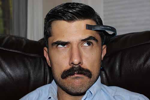 Man wearing mind wave headset.