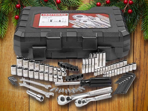 Craftsman tool set with christmas background.