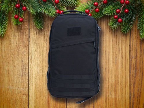 GORUCK rucksack with christmas background.