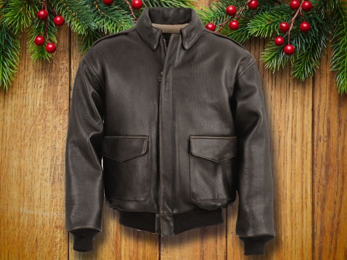 Schott's leather jacket with christmas background.