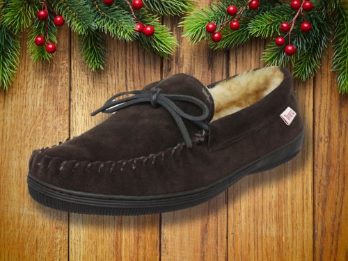 Pair of slippers with christmas background.