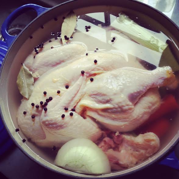 Basic homemade chicken stock broth.