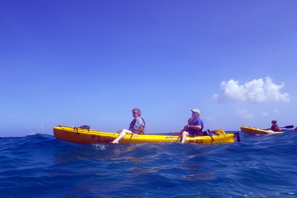 Tandem (double sit-on-top) kayak, Na Pali Coast, Kauai.