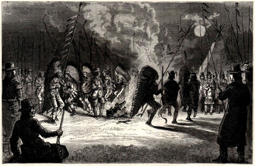 Black white illustration native american war chief dance fire.