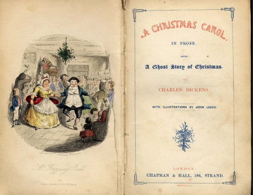 A christmas carol book cover early edition bookplate.