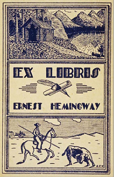 papa ernest hemingway bookplate ex libris