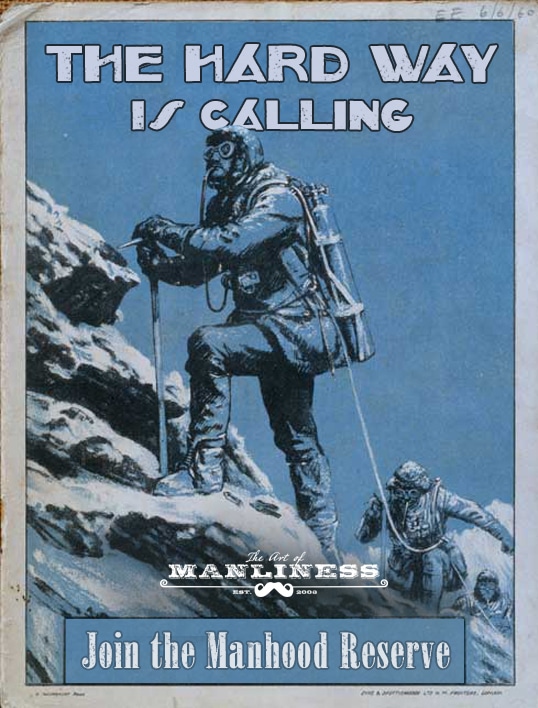 Hard way is calling vintage illustration man climbing mountain.