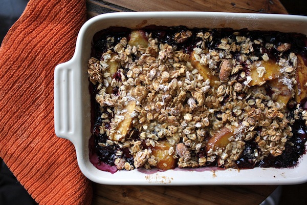 homemade Blueberry Peach Bourbon Granola Crisp