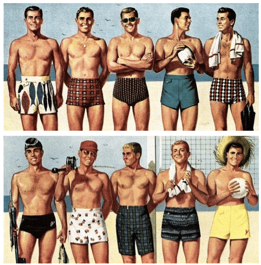 men's swimwear in the middle of the 1900s.