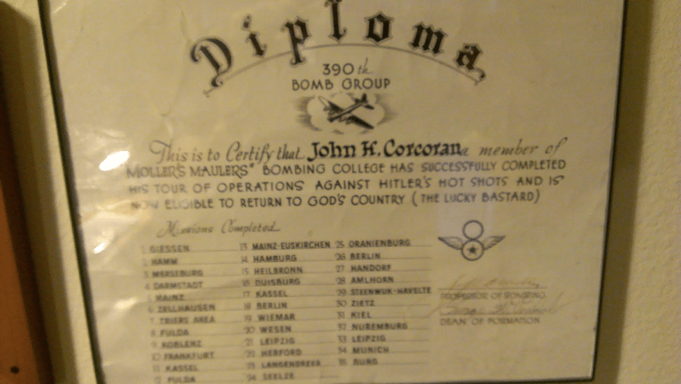 My Grandfather’s “Diploma” from completing 35 bombing missions as part of the 390th Bomb Group during WWII.