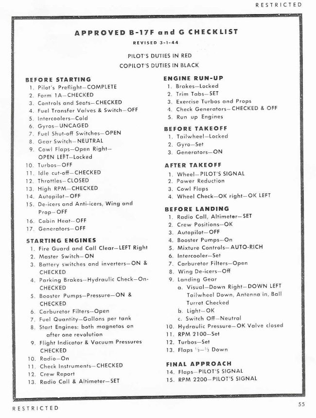 B17 flight checklist.