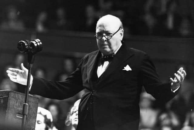 Winston Churchill giving speech. 