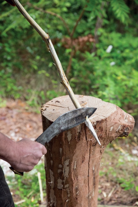 cutting sharpening stick to a point cooking spit