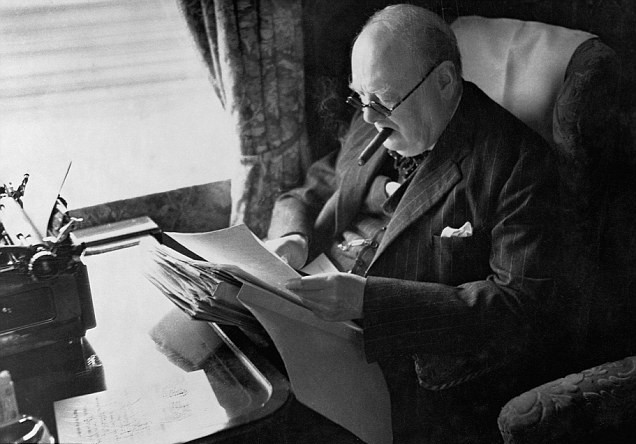 Churchill Reading the papers in Office.