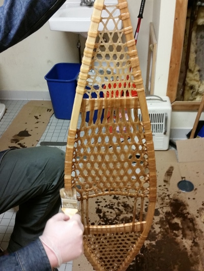 vintage snowshoes restored new rawhide varnish