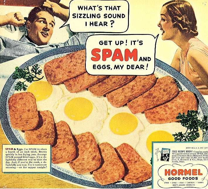 Vintage Spam ad advertisement spam and Eggs. 