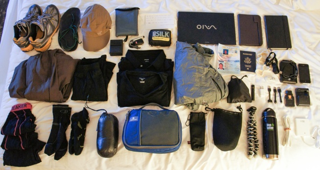 Supplies for backpacking around the world.