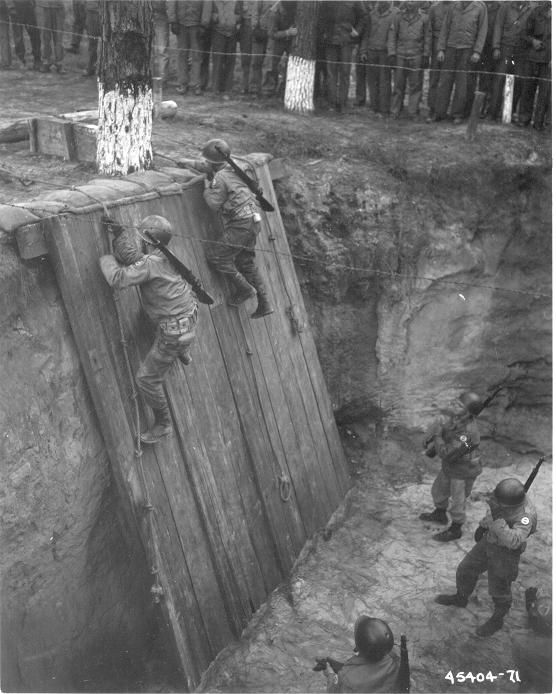 Vintage Soldiers doing Obstacle course Climing Wall. 