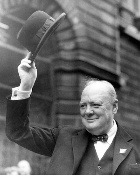 Winston Churchill Tipping Cap to Crowd.