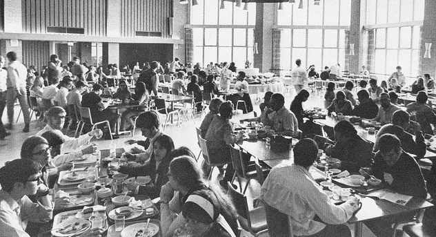 Vintage College Cafeteria Students Eating Meal. 