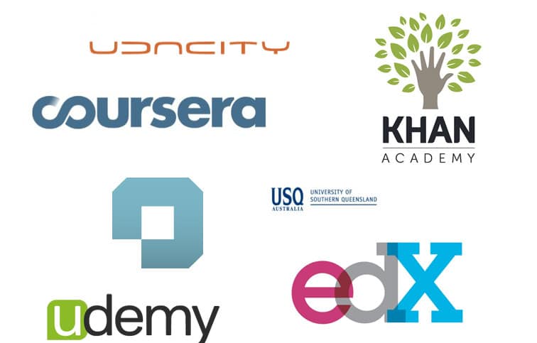 A companies logos of online learning classes.