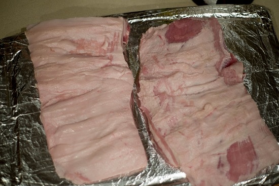 Post-skinning: note the exposed meat in the right slab - even after many times of doing this.