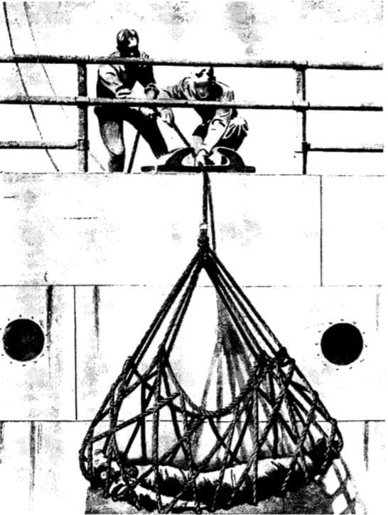 Vintage WWII illustration ship survivors net.