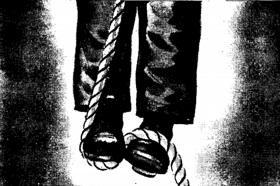 Vintage WWII illustration climbing rope stirrup feet grip.