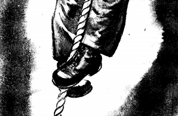 Vintage WWII illustration climbing rope brake grip.