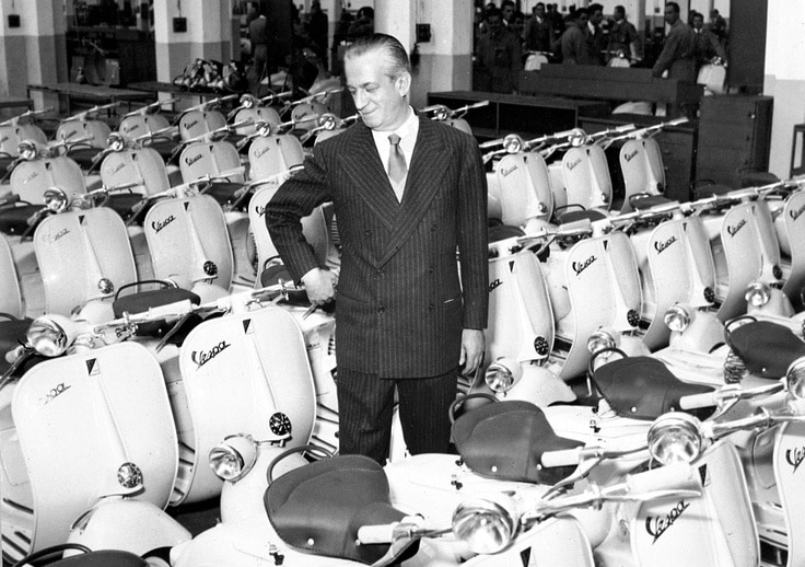 Enrico Piaggio Vespa factory.