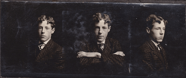 Vintage three portraits of young man.