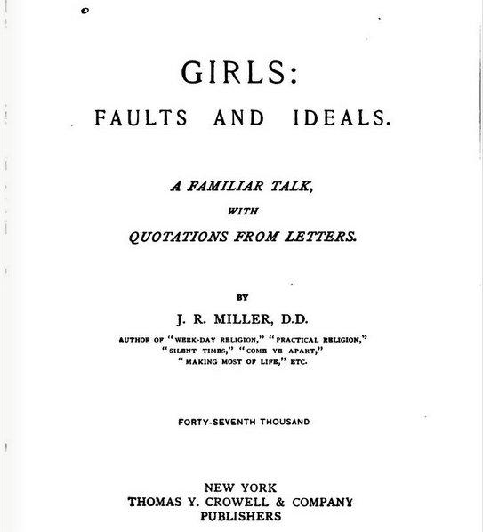 Girls: faults and ideals book cover J. R. Miller.