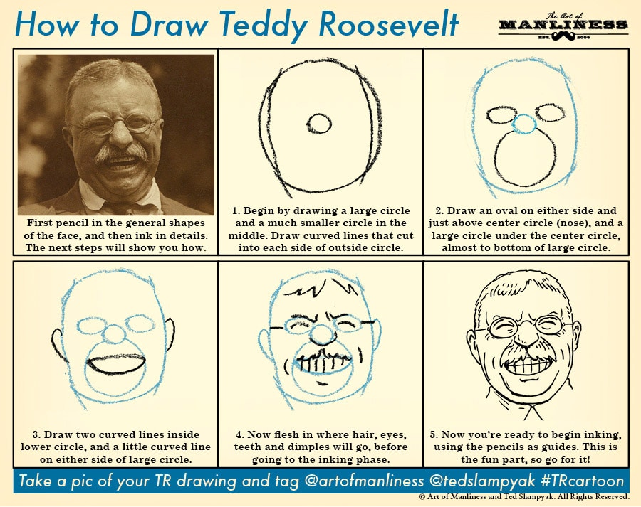 how to draw teddy roosevelt head smiling