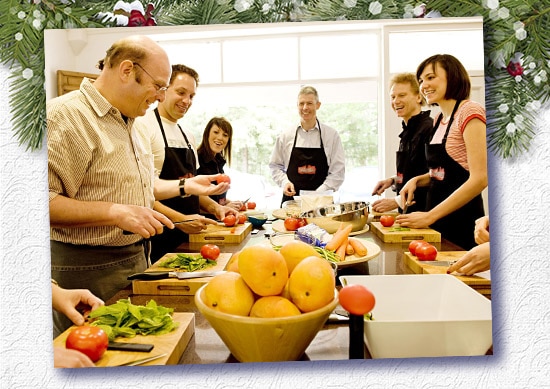 Cooking Class, Men and Women Standing Around the table.