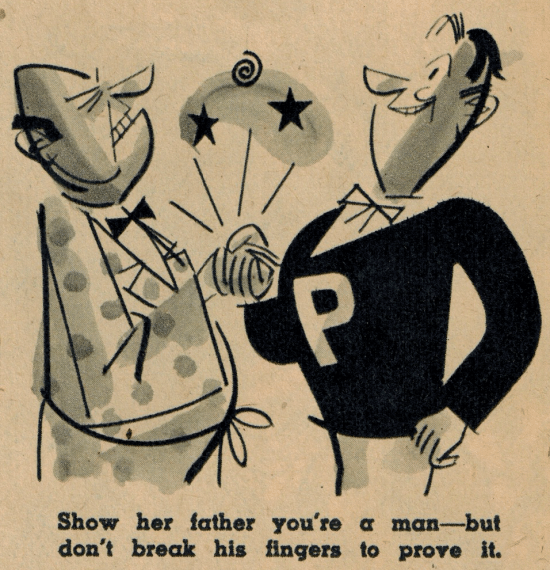 Vintage varsity magazine illustration meet the parents.