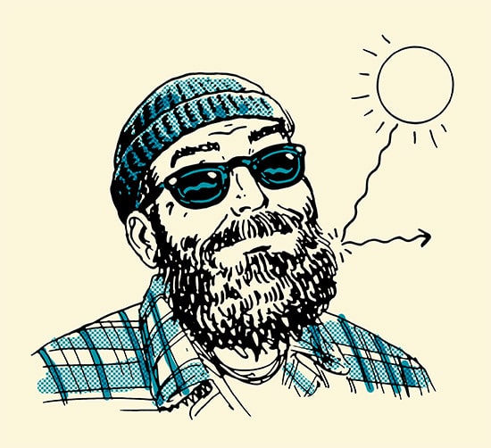 Homem com raios de sol barba saltando fora ilustração