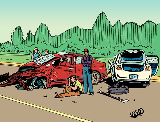 car accident on road two cars illustration 
