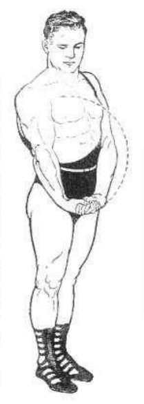 Strongman bodybuilder doing exercise for bicep illustration.